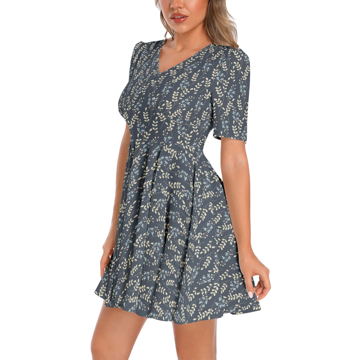 Short Sleeve Ruched Bust Flared Hem Dress