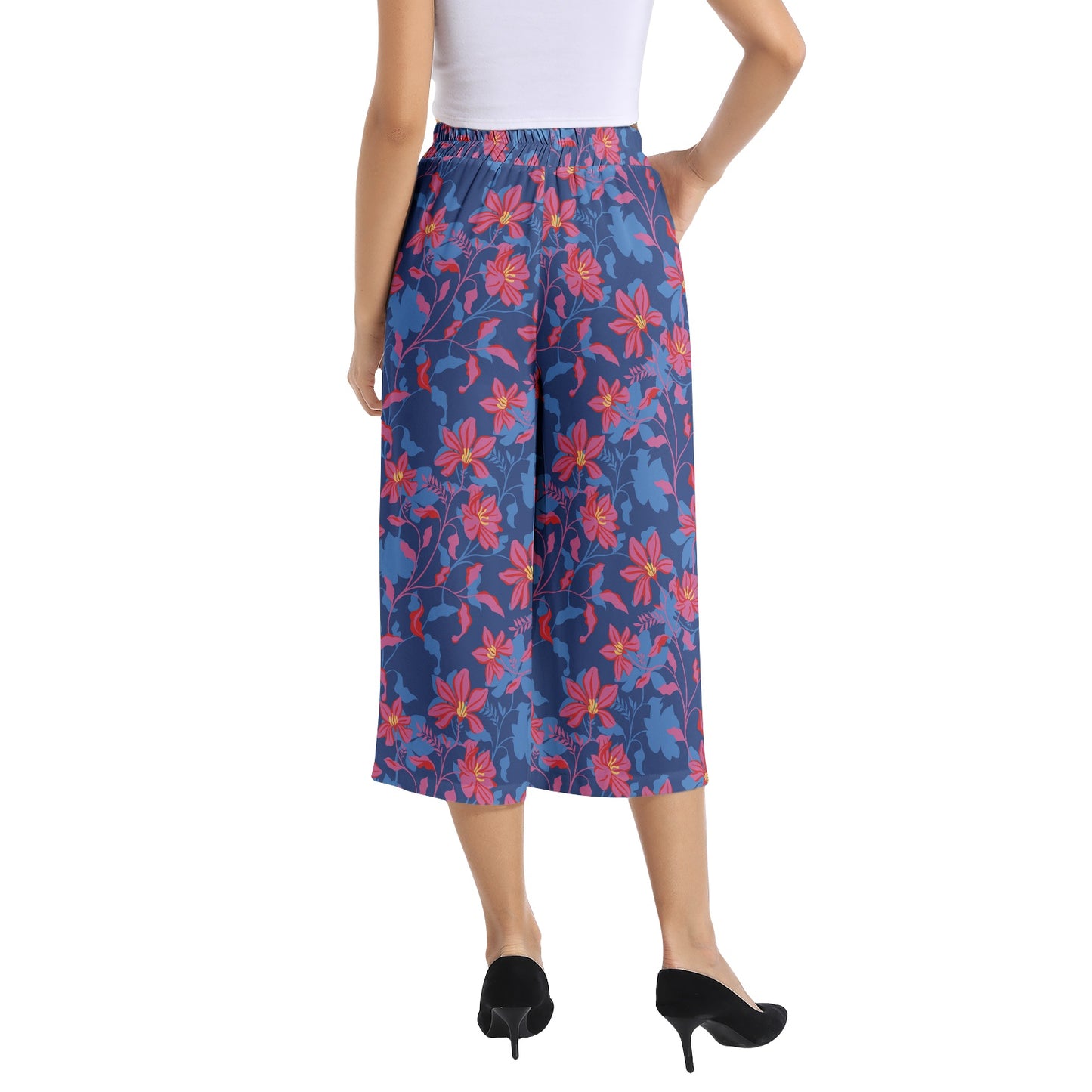 Elastic Waist Capris Wide Leg Pant