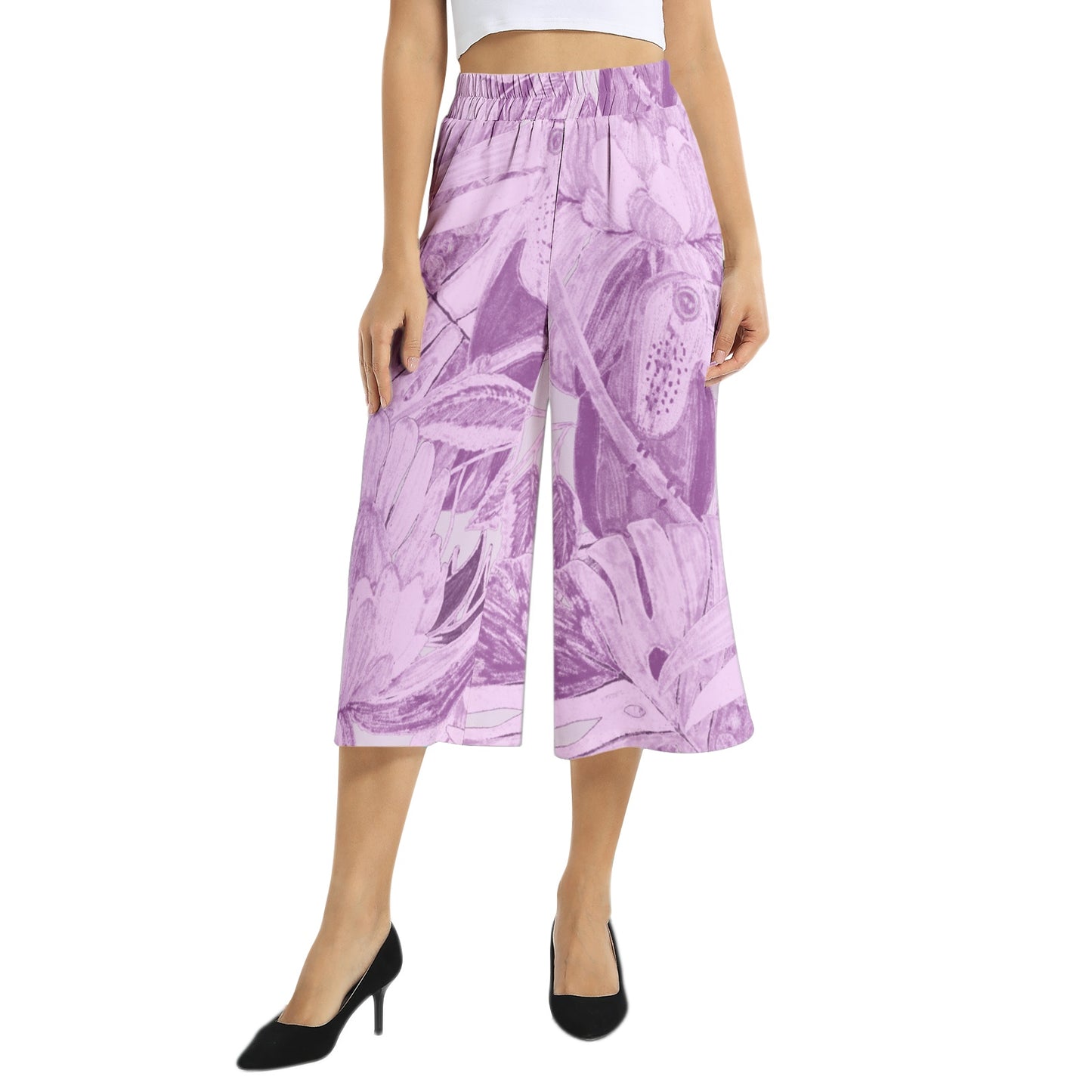 Elastic Waist Capris Wide Leg Pant