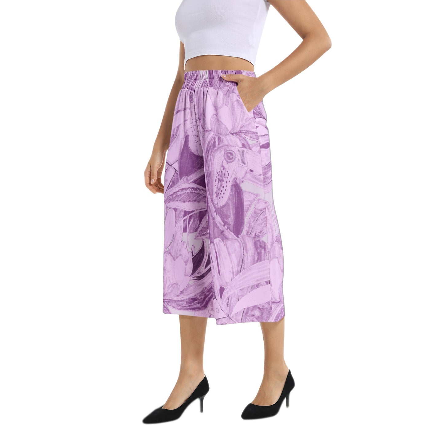 Elastic Waist Capris Wide Leg Pant