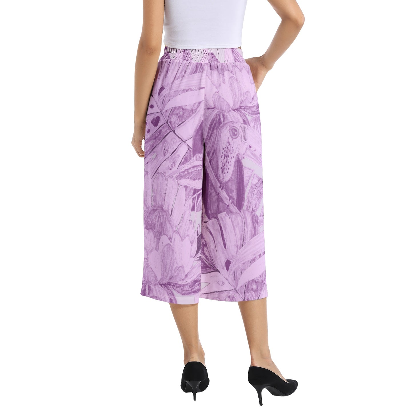 Elastic Waist Capris Wide Leg Pant