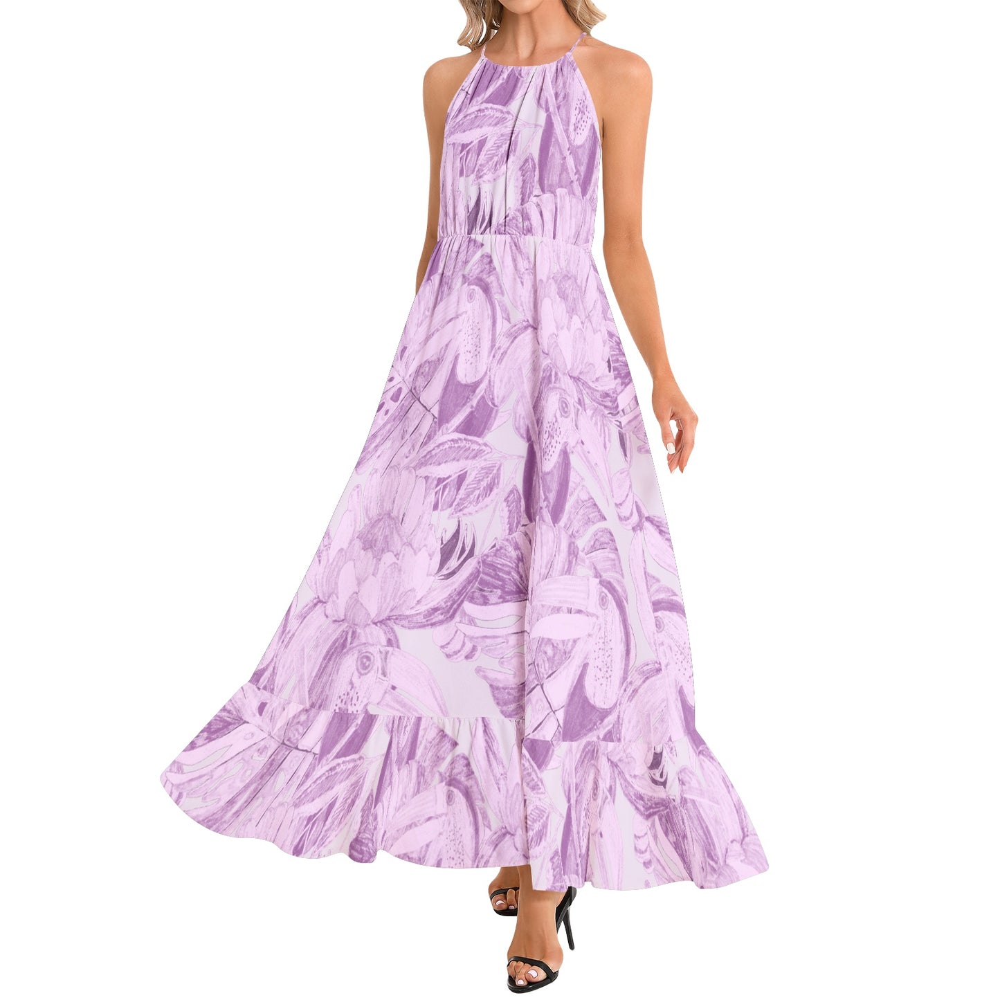 Ruffle Hem Halter Neck Maxi Dress