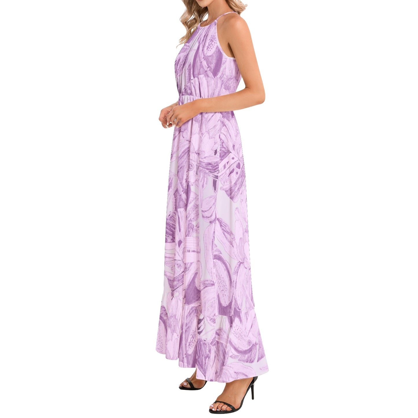 Ruffle Hem Halter Neck Maxi Dress