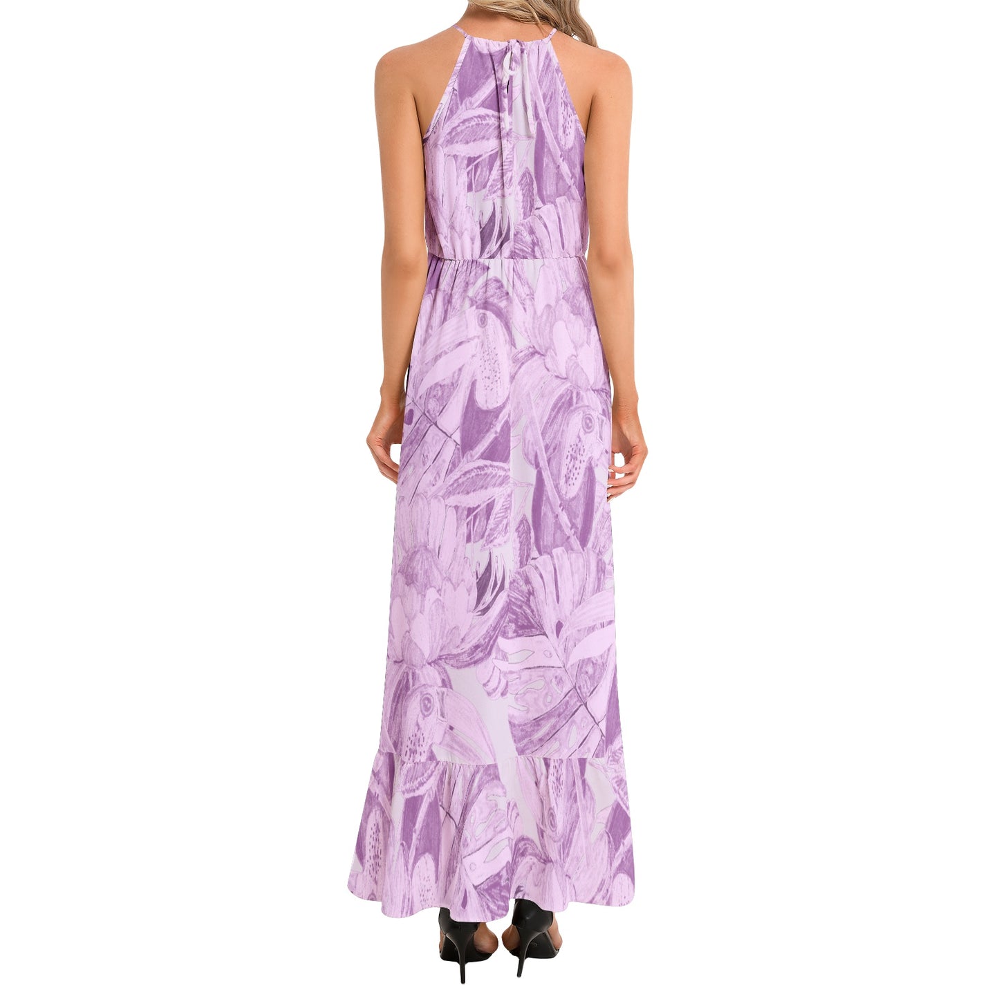 Ruffle Hem Halter Neck Maxi Dress