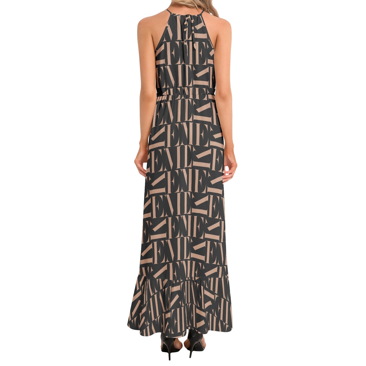 Ruffle Hem Halter Neck Maxi Dress