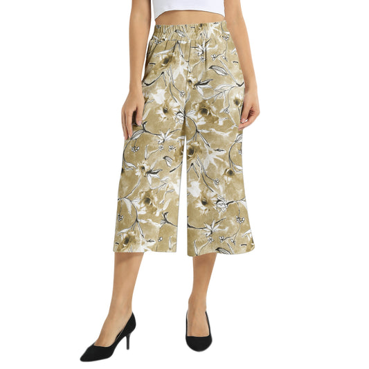 Elastic Waist Capris Wide Leg Pant