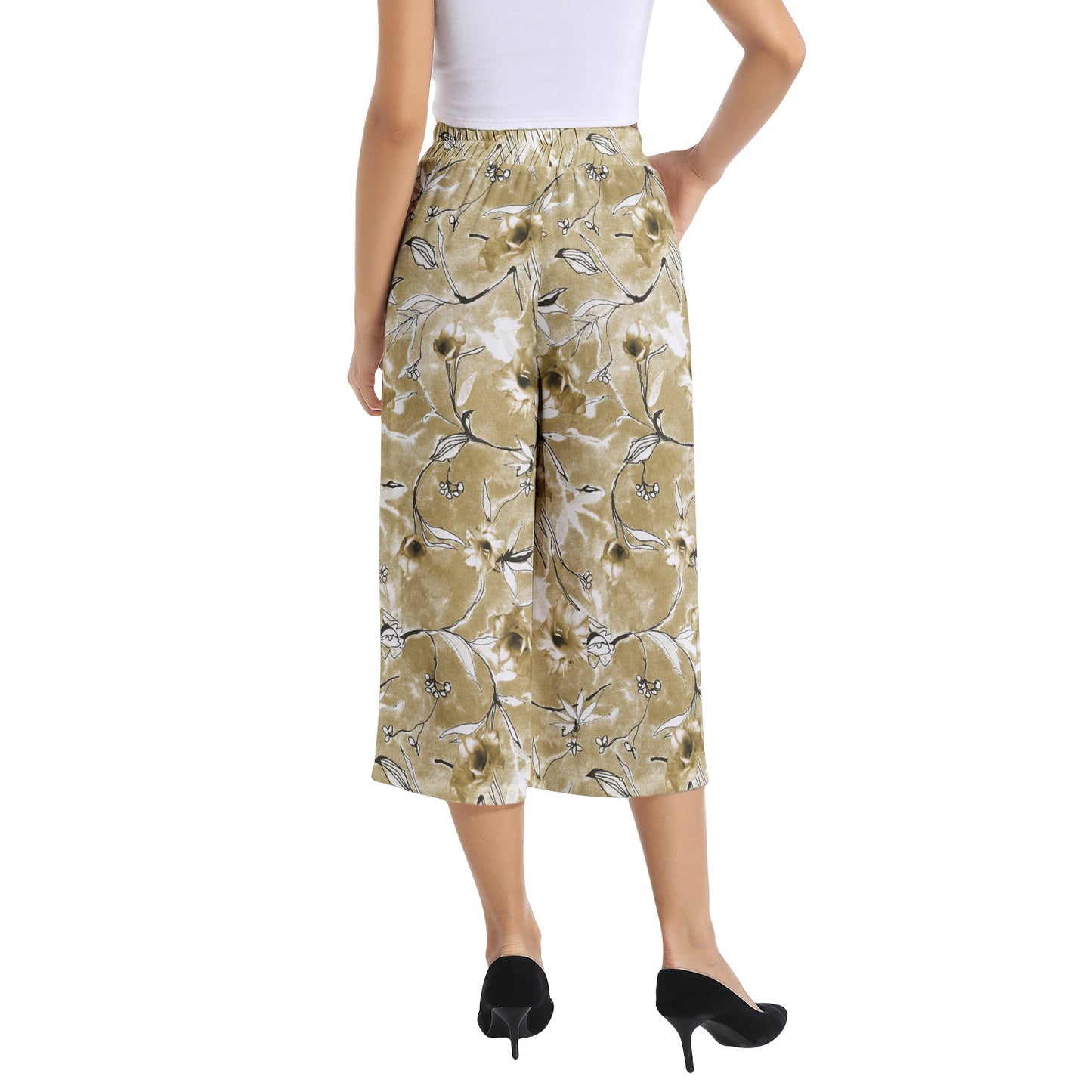 Elastic Waist Capris Wide Leg Pant