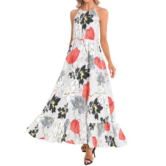 Ruffle Hem Halter Neck Maxi Dress