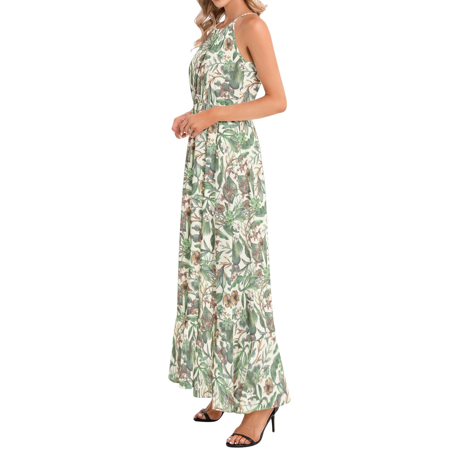 Ruffle Hem Halter Neck Maxi Dress