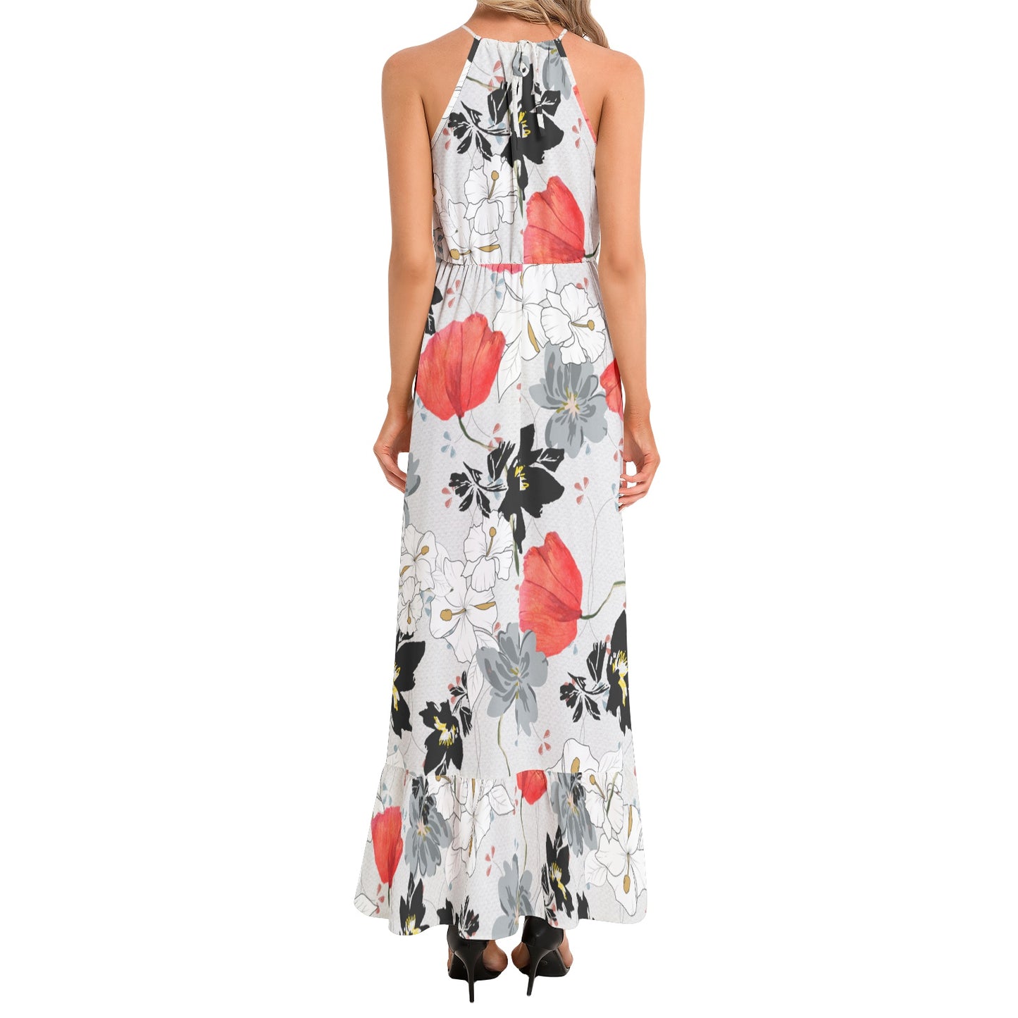 Ruffle Hem Halter Neck Maxi Dress