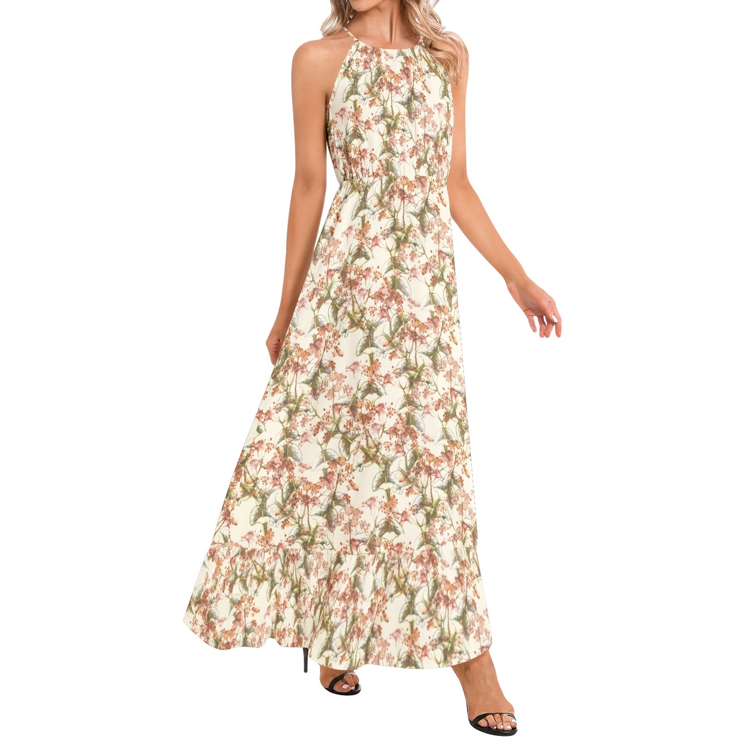 Ruffle Hem Halter Neck Maxi Dress