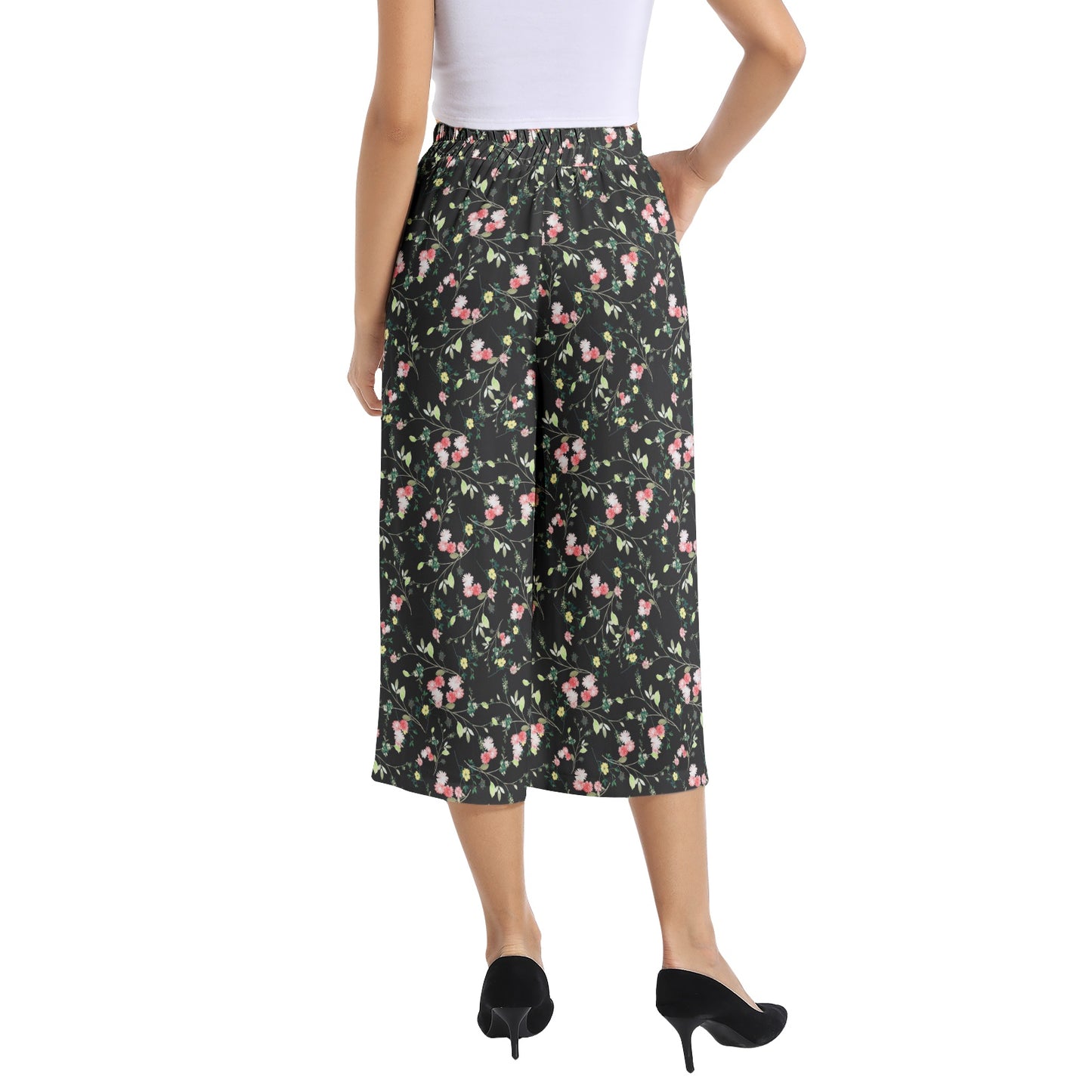 Elastic Waist Capris Wide Leg Pant