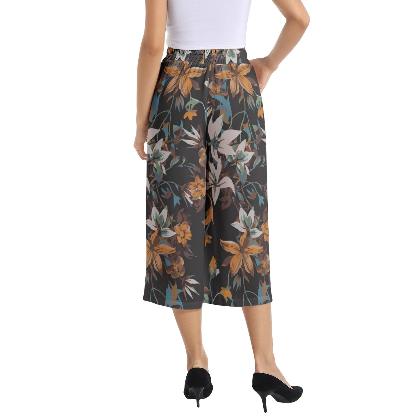 Elastic Waist Capris Wide Leg Pant