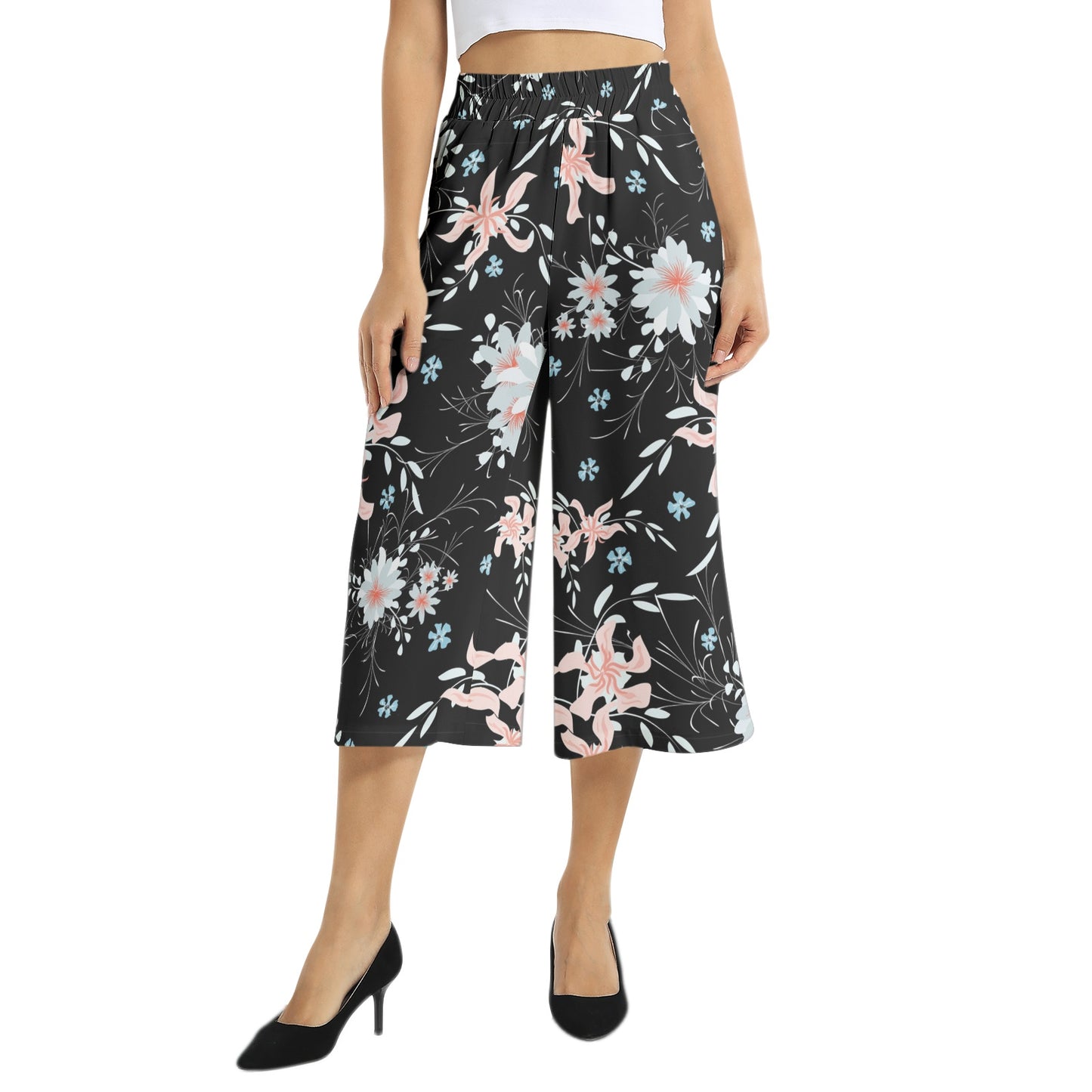 Elastic Waist Capris Wide Leg Pant