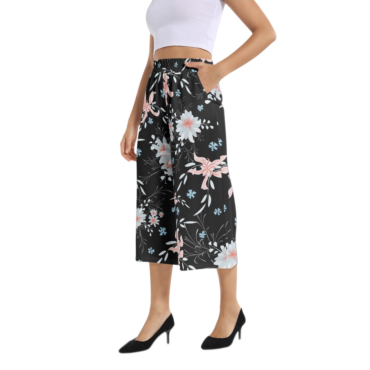 Elastic Waist Capris Wide Leg Pant