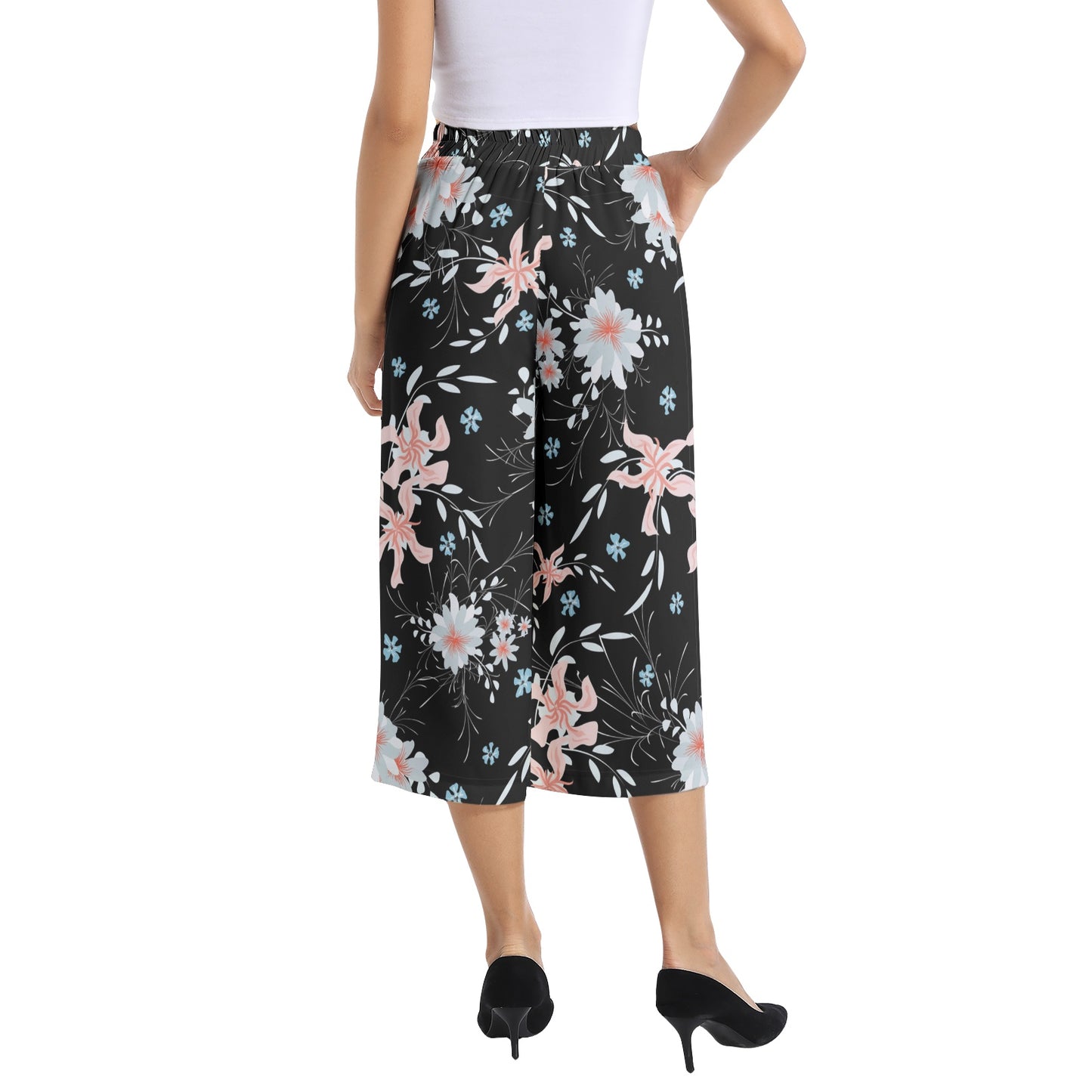 Elastic Waist Capris Wide Leg Pant