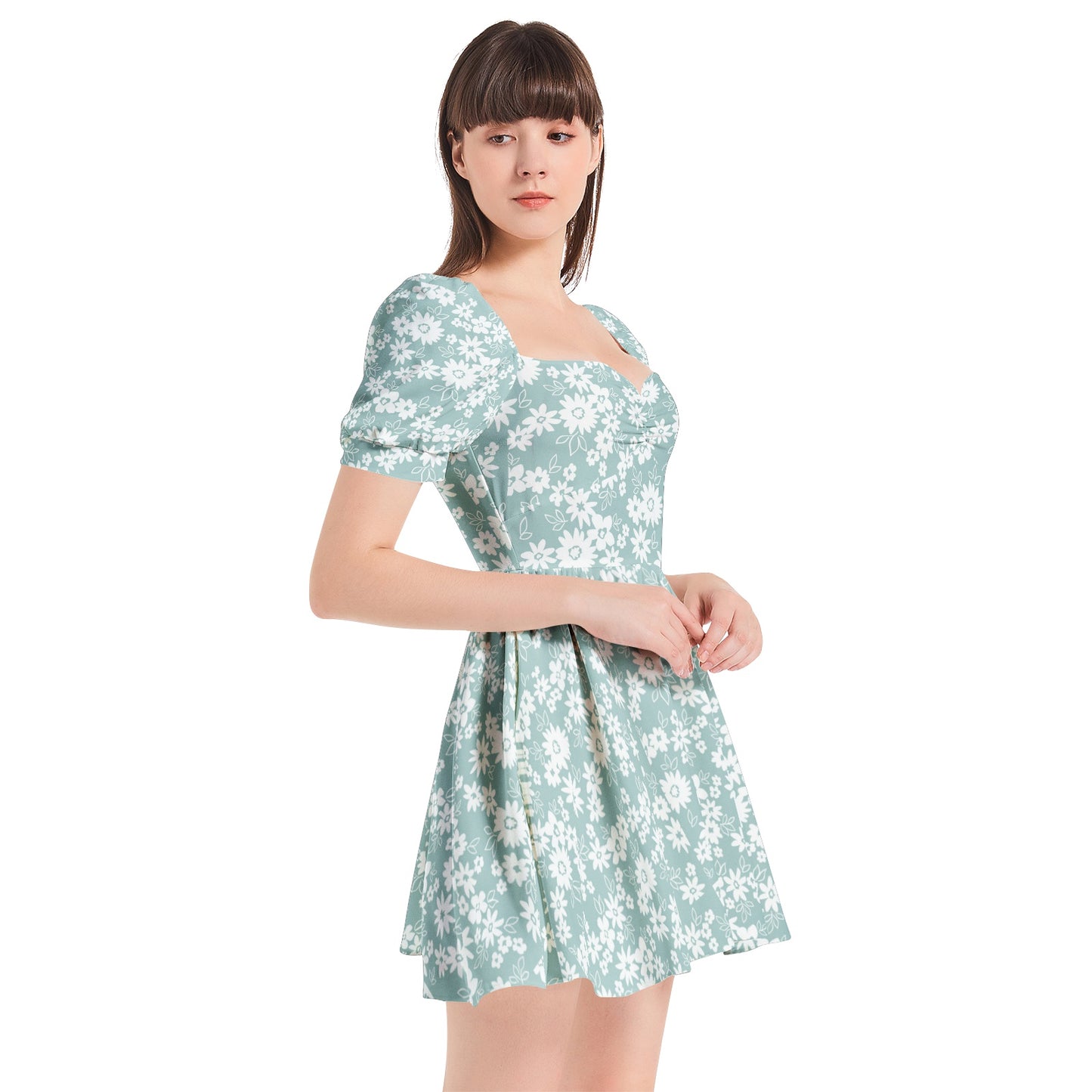 Puff Sleeve Sweetheart Neck Short Dress