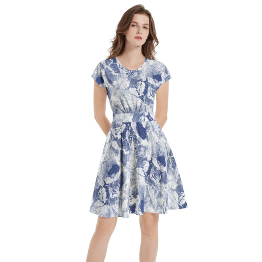 Short Sleeve  Casual A-Line Midi Dress