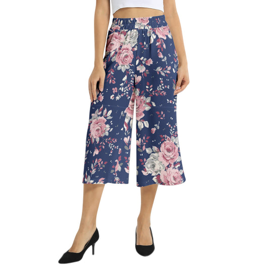 Elastic Waist Capris Wide Leg Pant