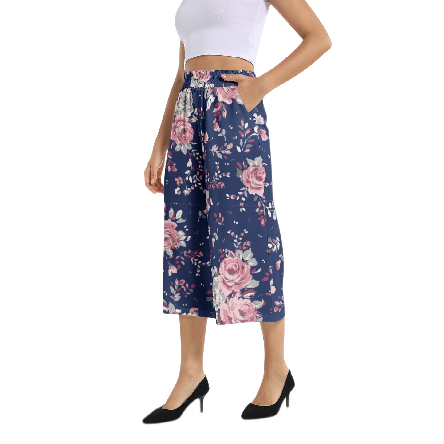 Elastic Waist Capris Wide Leg Pant