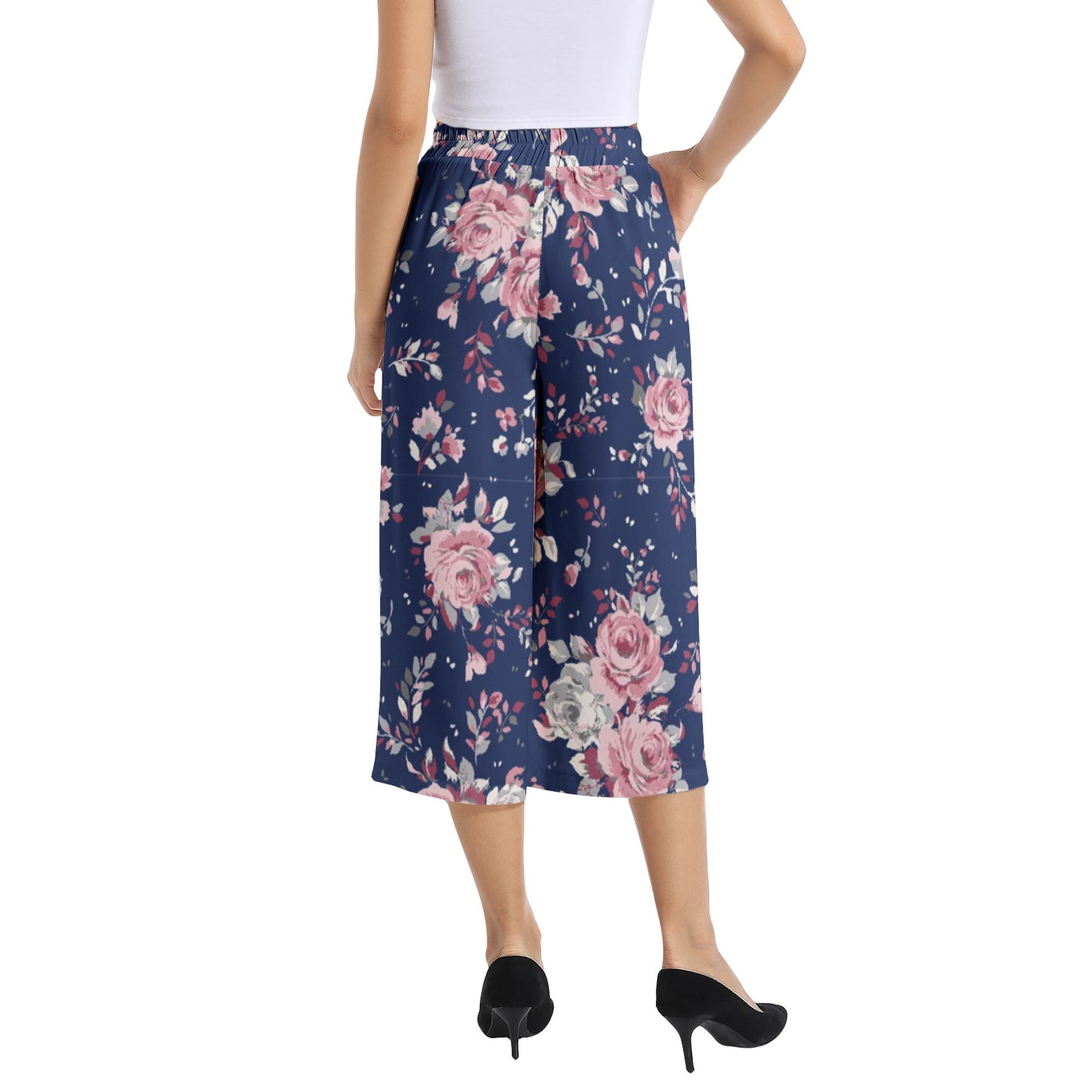 Elastic Waist Capris Wide Leg Pant