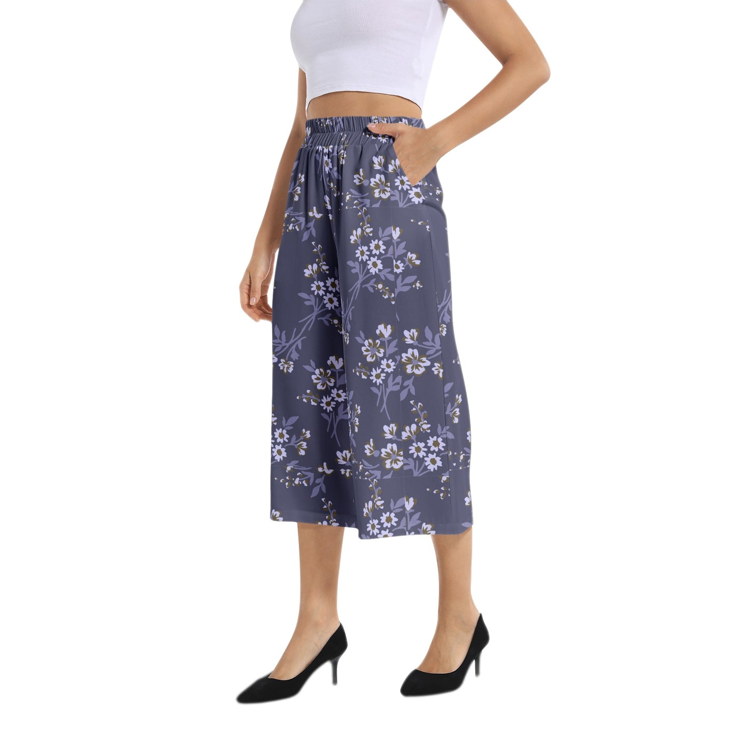 Elastic Waist Capris Wide Leg Pant