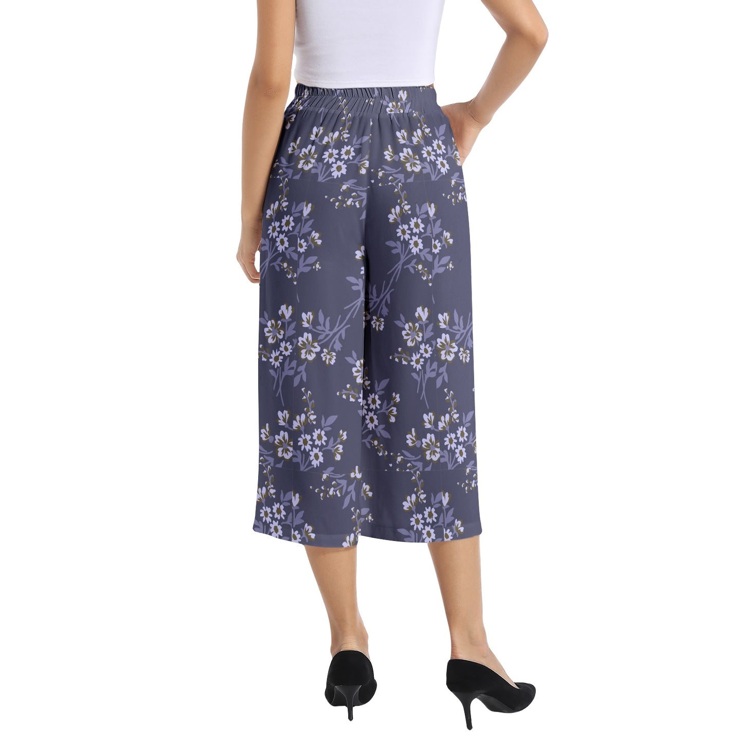 Elastic Waist Capris Wide Leg Pant