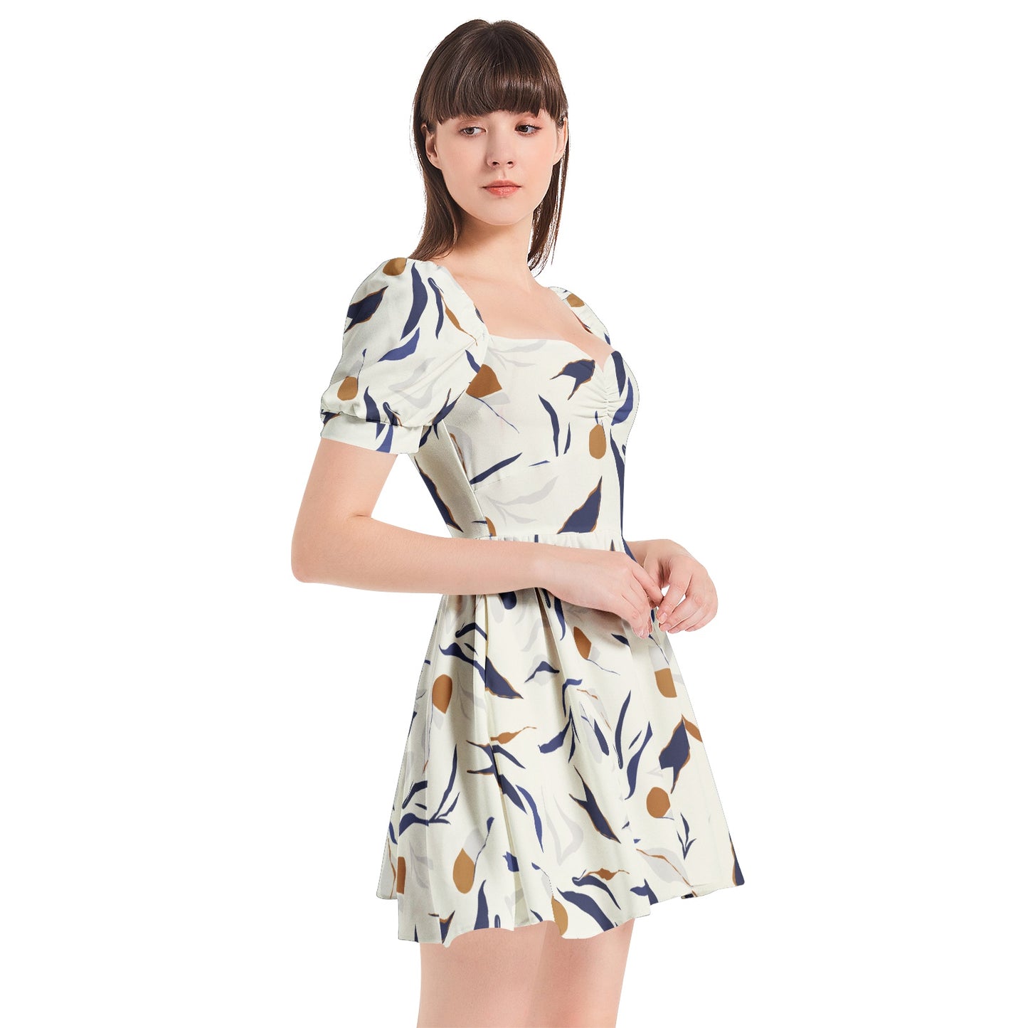 Puff Sleeve Sweetheart Neck Short Dress