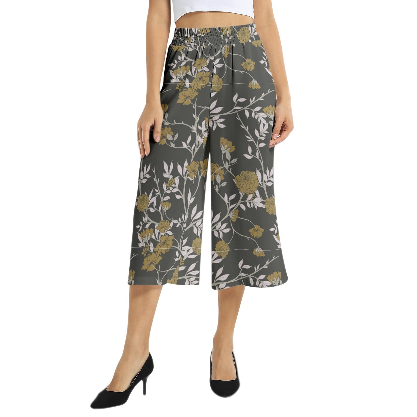 Elastic Waist Capris Wide Leg Pant