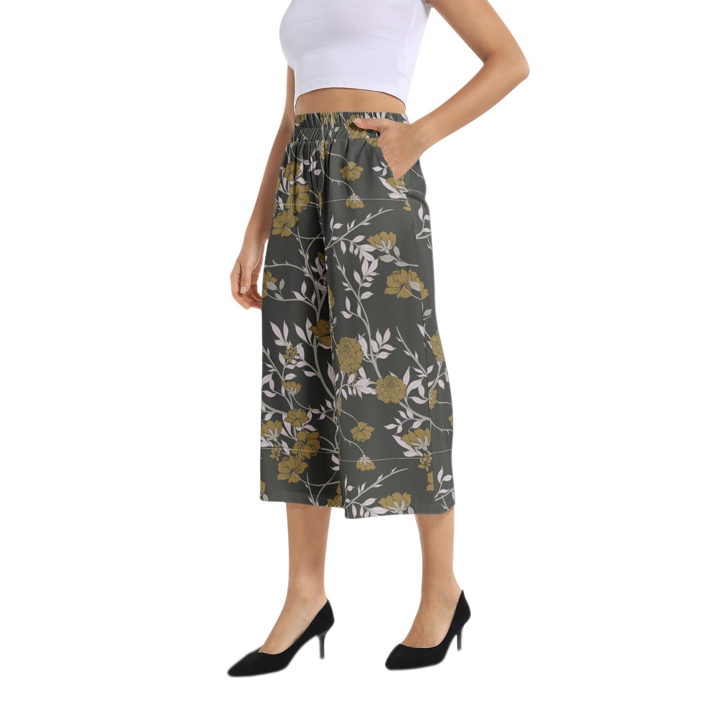 Elastic Waist Capris Wide Leg Pant