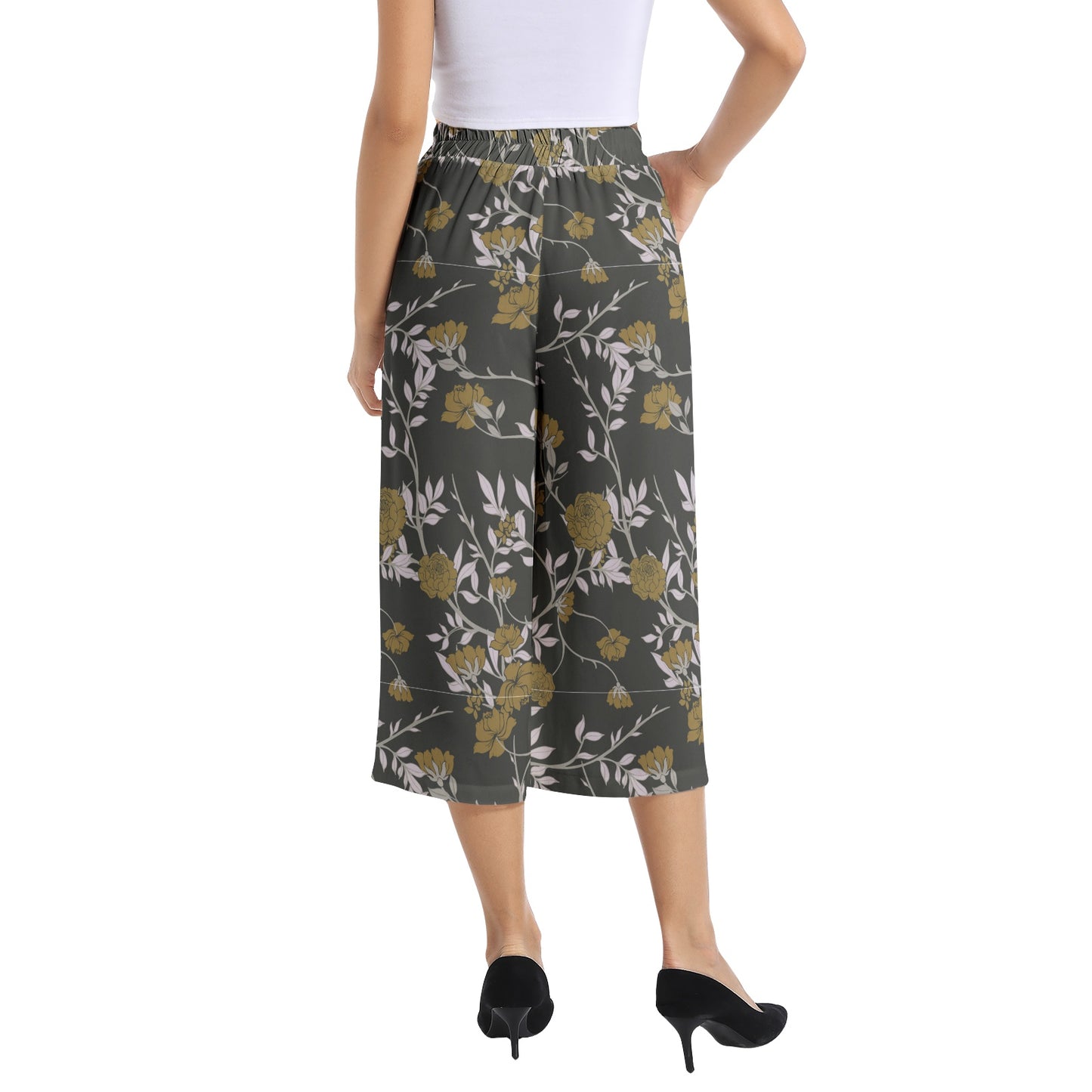 Elastic Waist Capris Wide Leg Pant