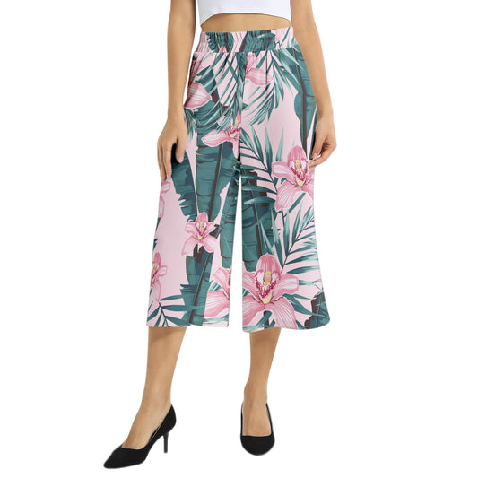 Elastic Waist Capris Wide Leg Pant