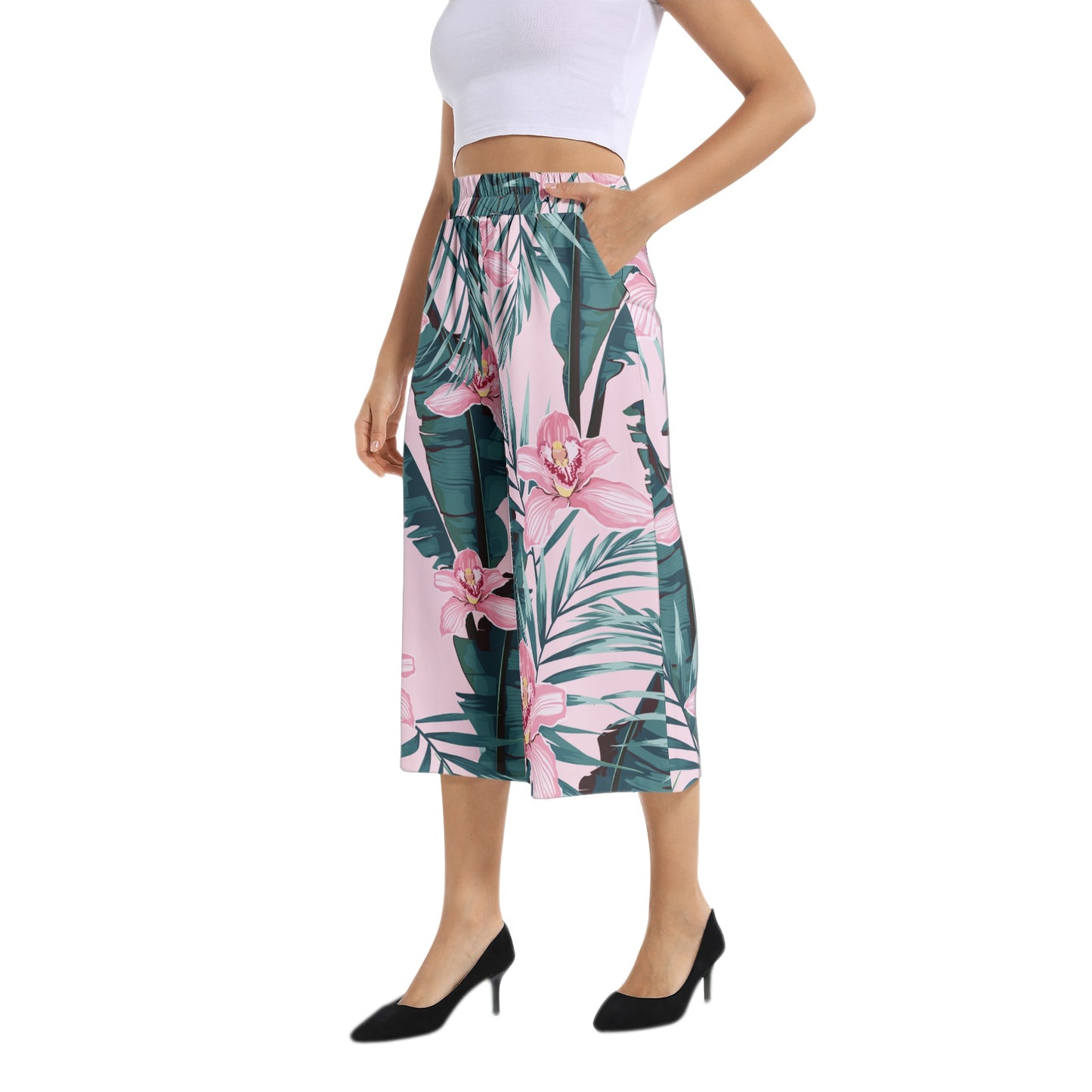 Elastic Waist Capris Wide Leg Pant