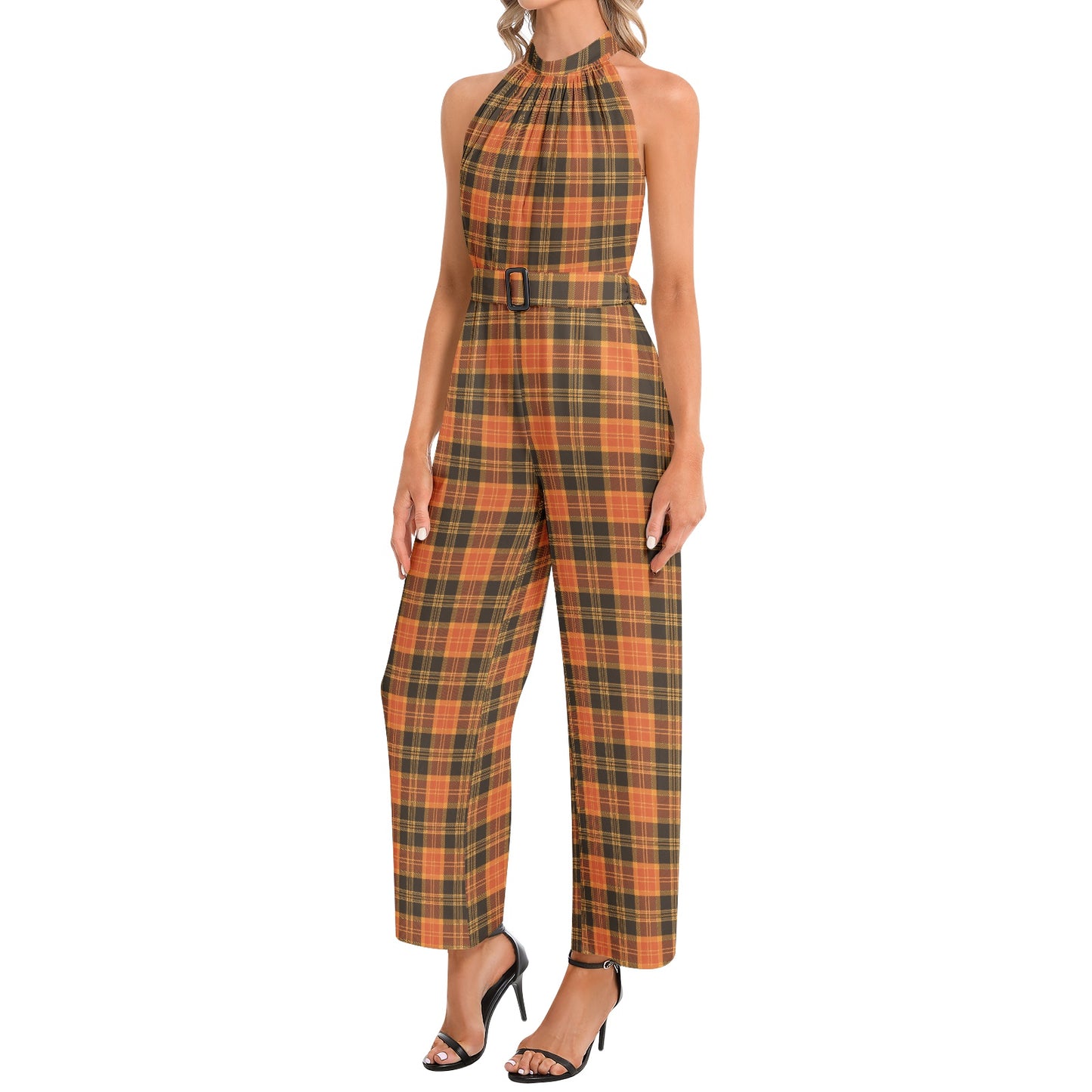 Halter Neck Buckle Belted Jumpsuit