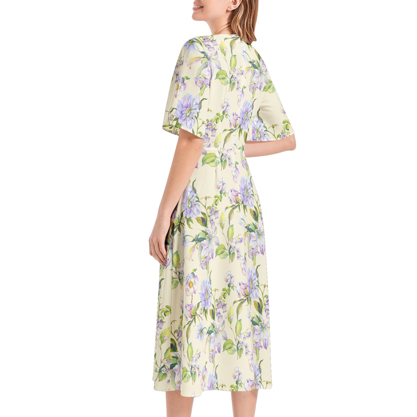 Short Sleeve Waist Folding Midi Dress