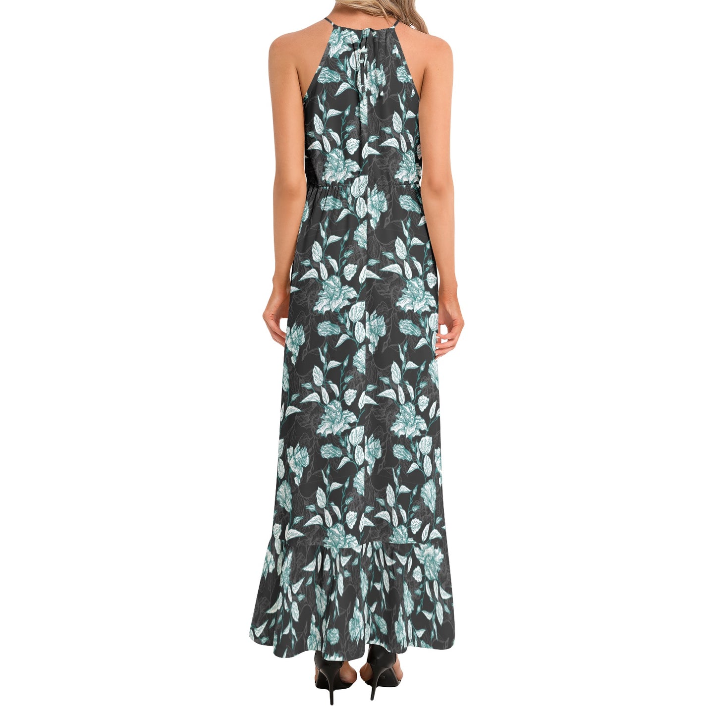 Ruffle Hem Halter Neck Maxi Dress