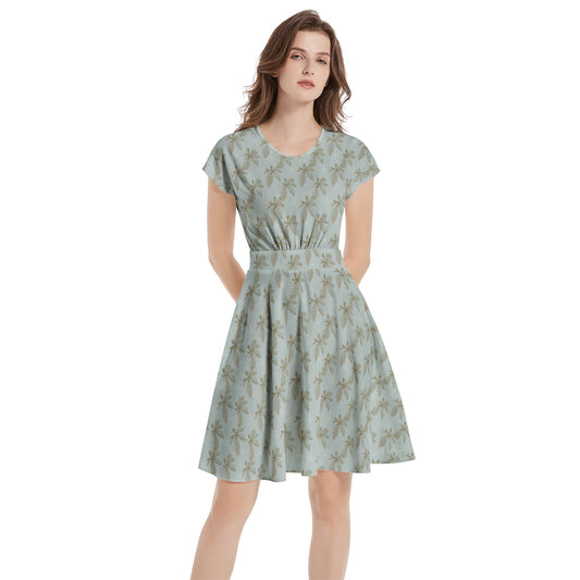 Short Sleeve  Casual A-Line Midi Dress