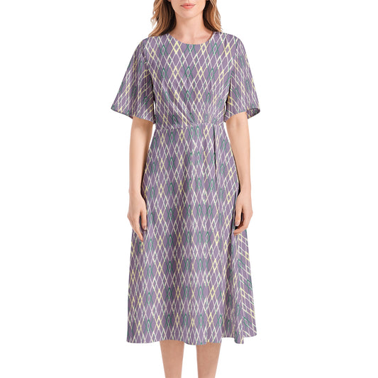 Short Sleeve Waist Folding Midi Dress