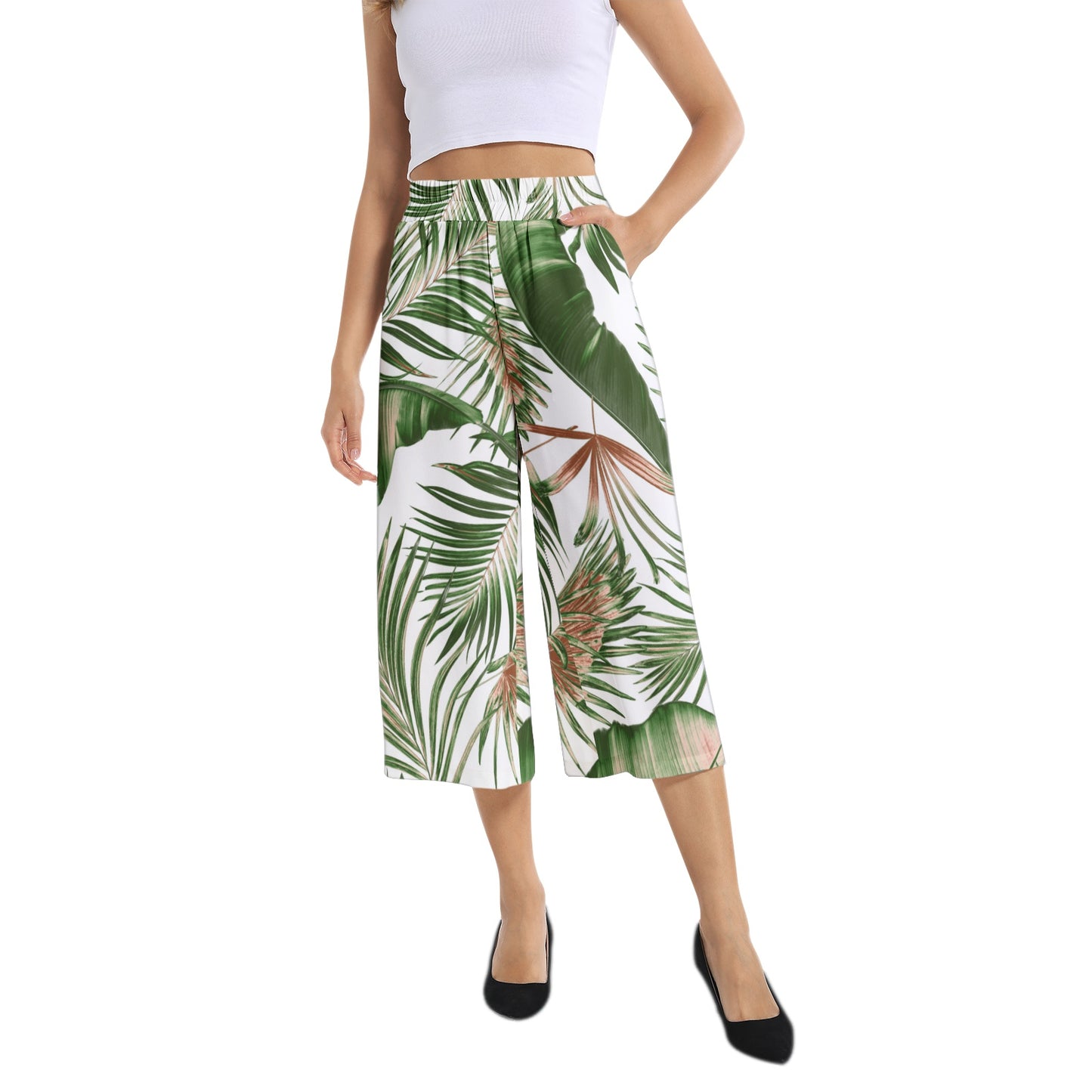 Elastic Waist Capris Wide Leg Pant