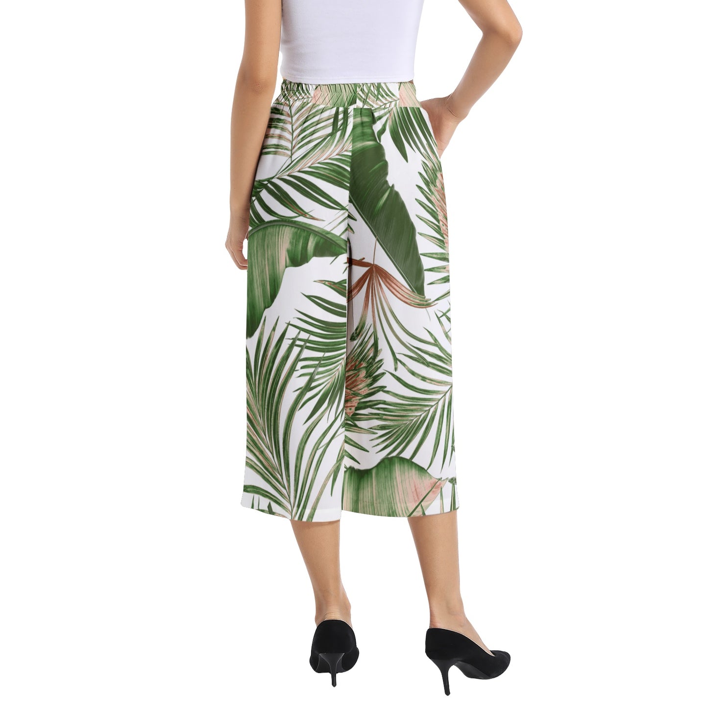 Elastic Waist Capris Wide Leg Pant