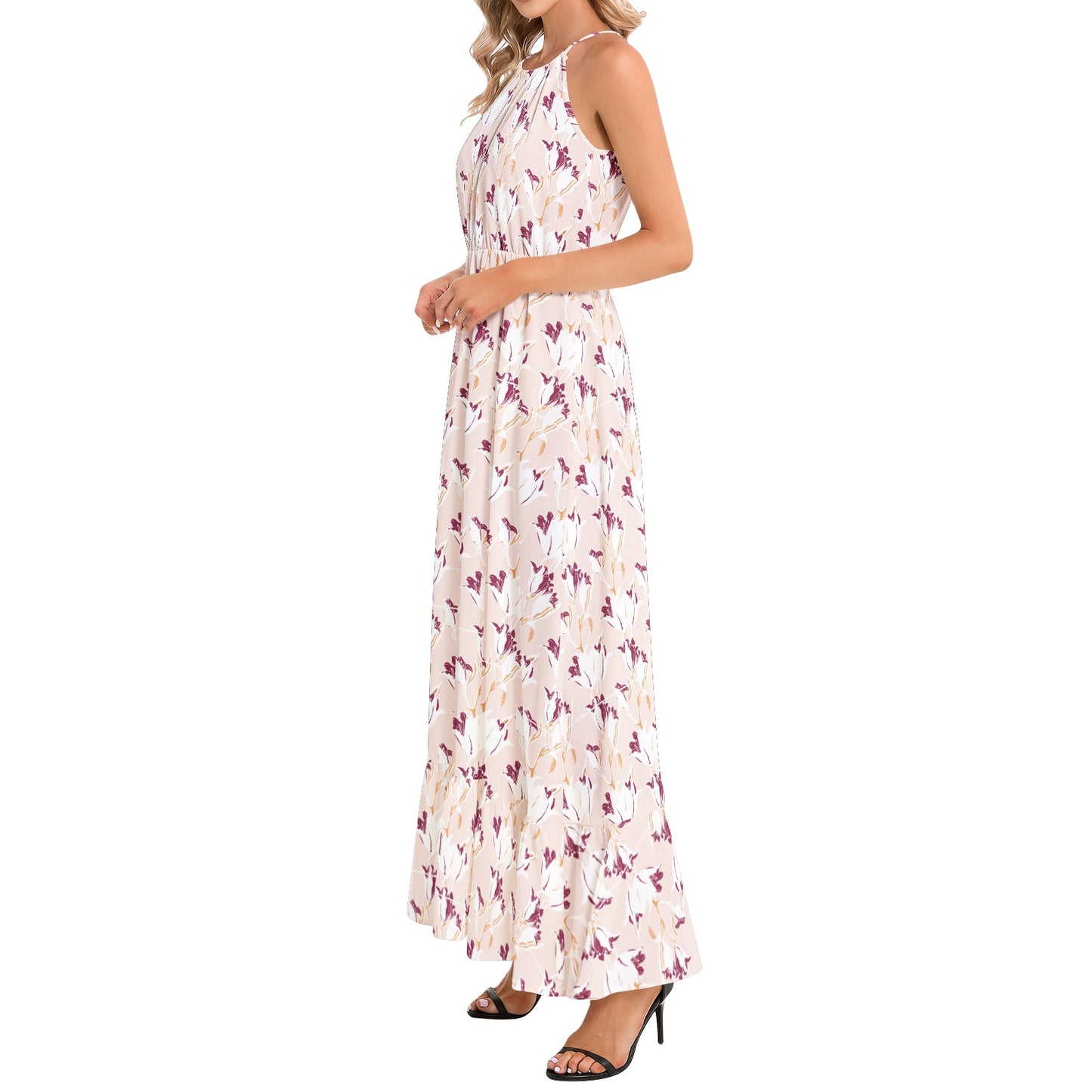 Ruffle Hem Halter Neck Maxi Dress