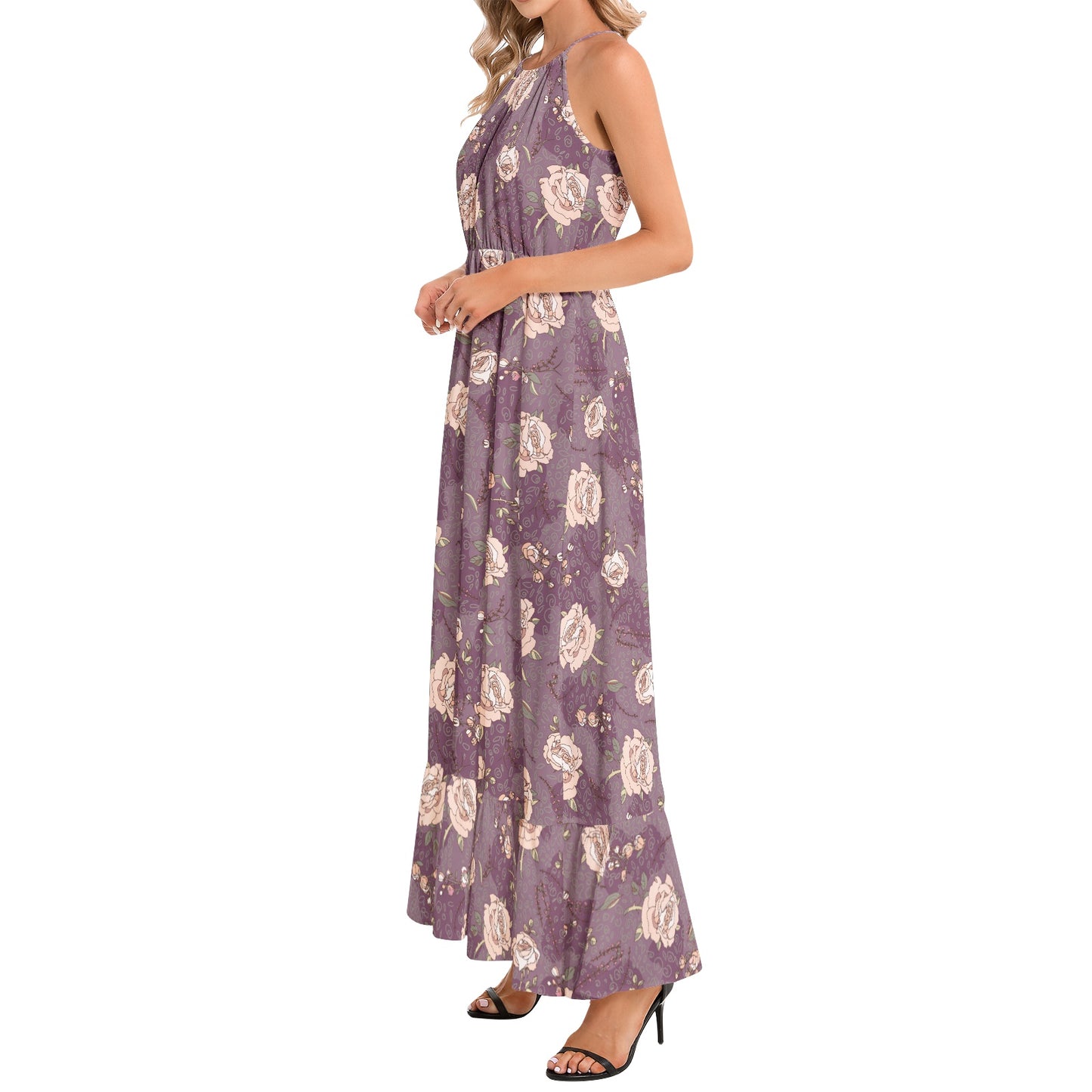 Ruffle Hem Halter Neck Maxi Dress