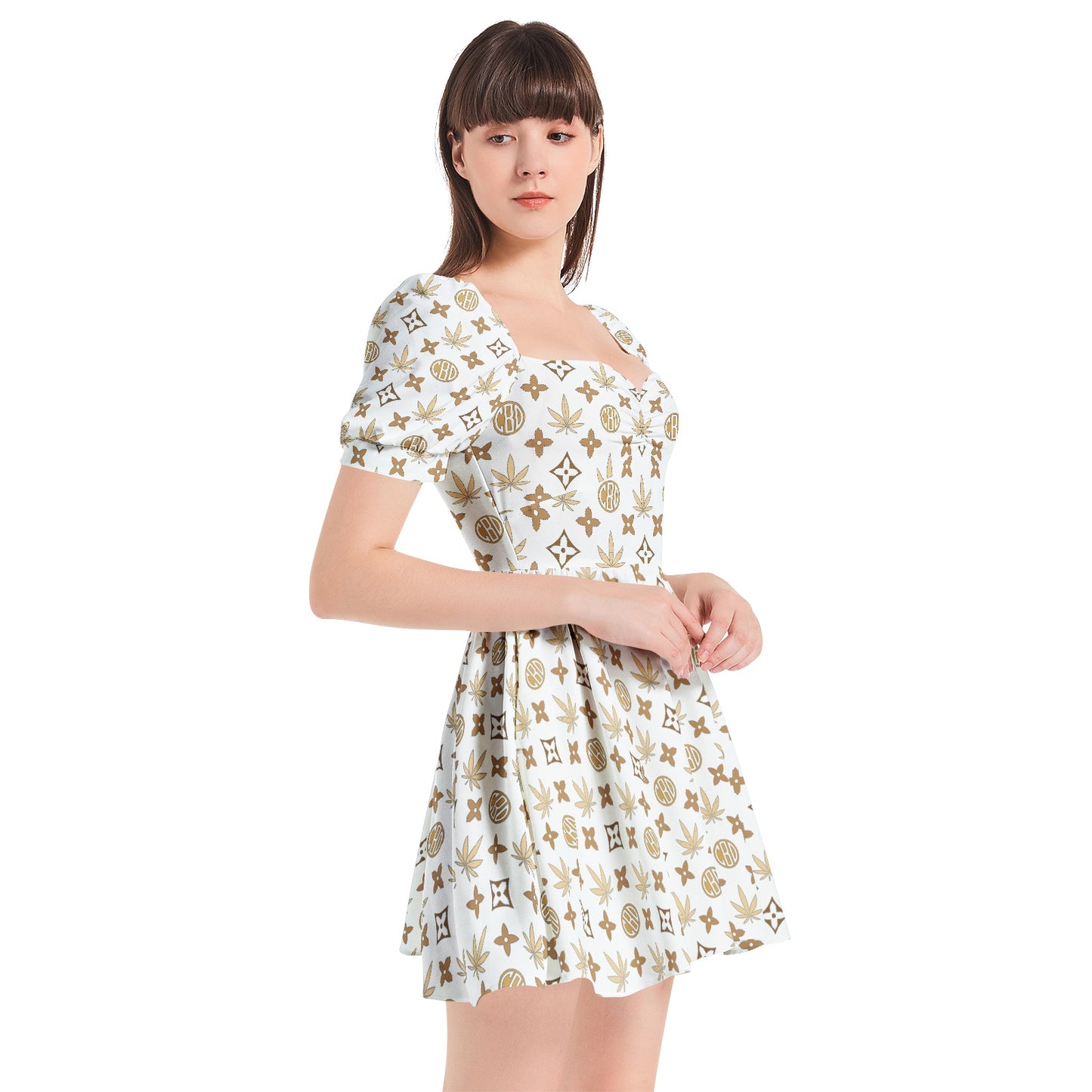 Puff Sleeve Sweetheart Neck Short Dress