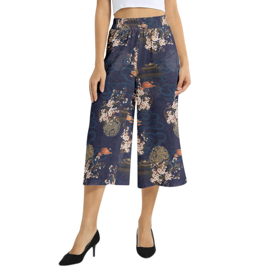 Elastic Waist Capris Wide Leg Pant