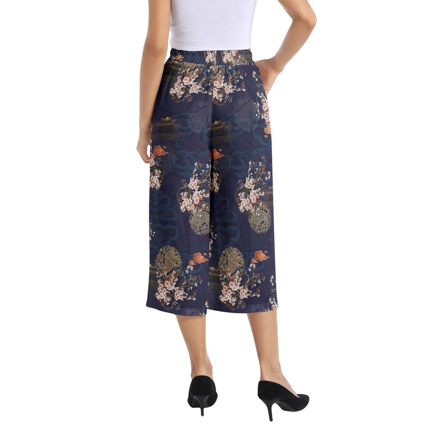 Elastic Waist Capris Wide Leg Pant