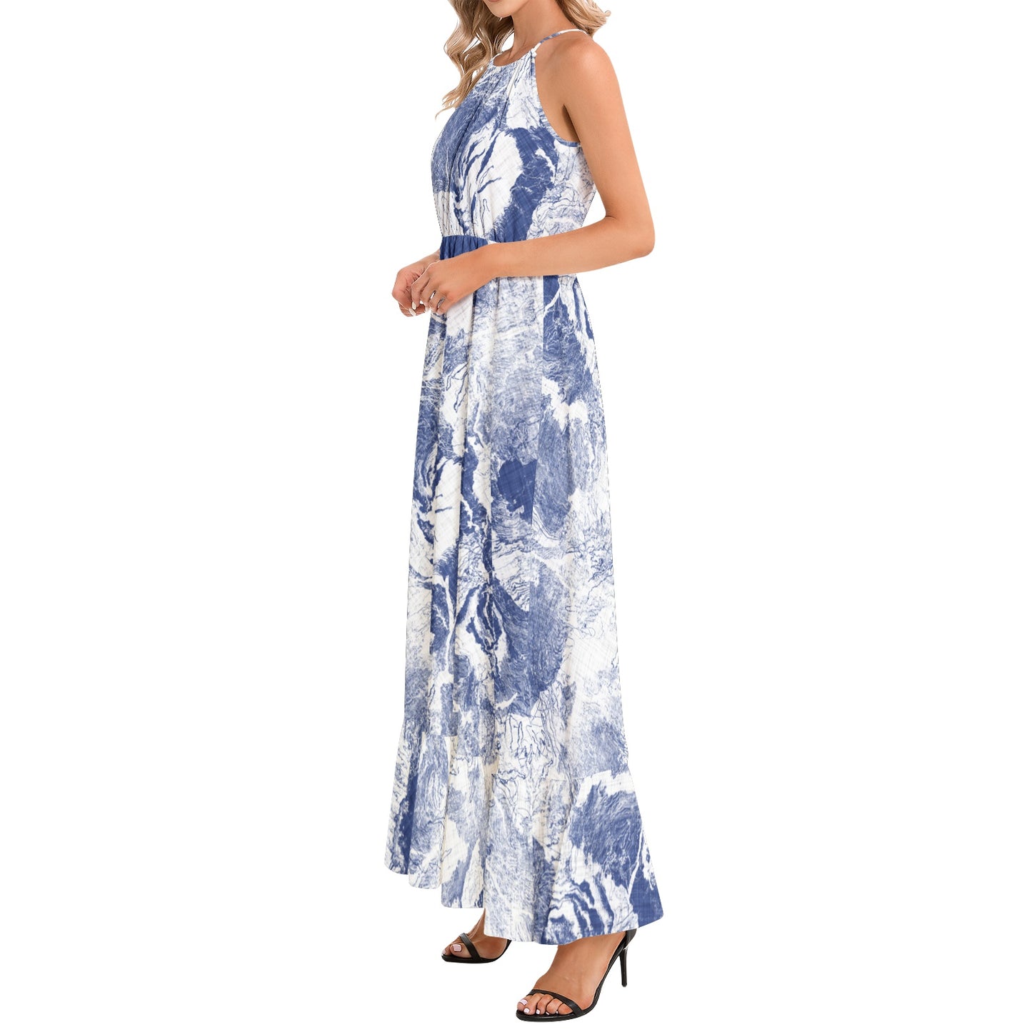 Ruffle Hem Halter Neck Maxi Dress