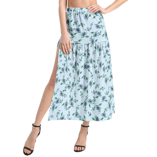 Elastic Waist Ruffle Slit Hem Skirt