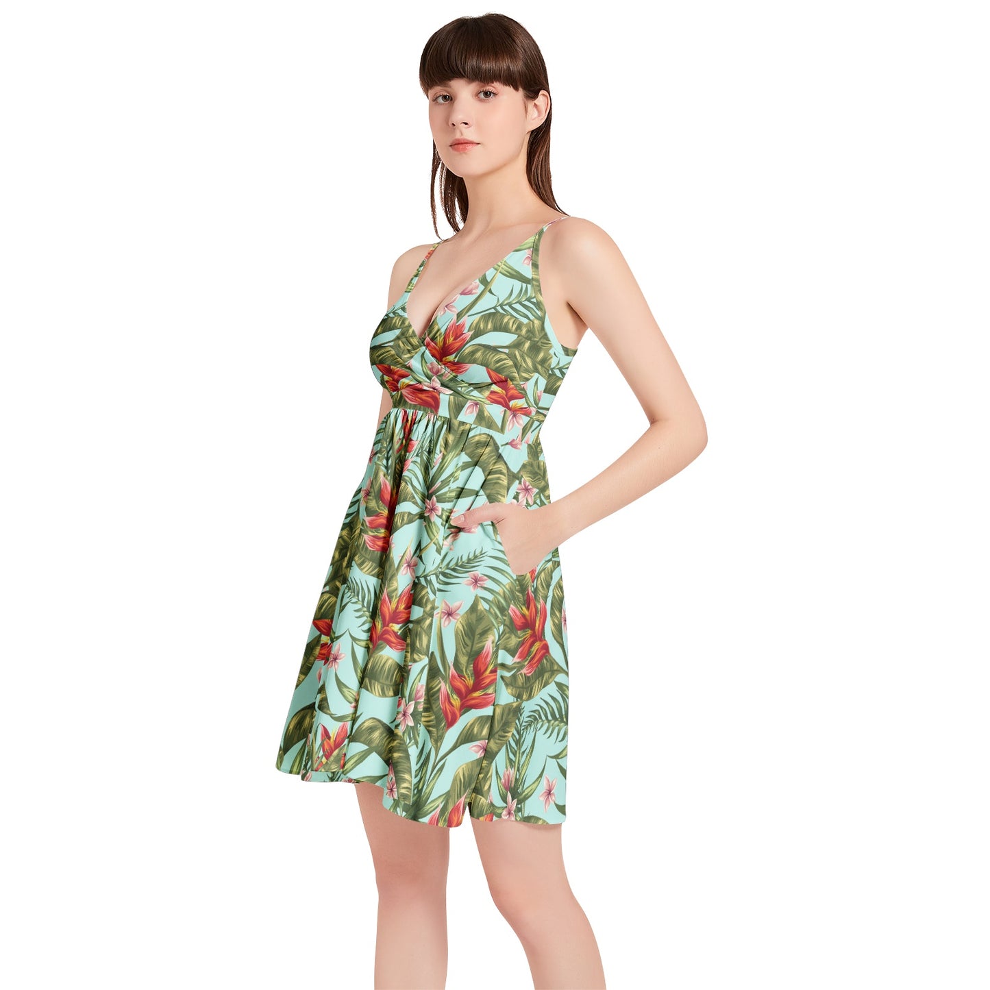 Spaghetti Strap Sleeveless Falred Hem Short Dress