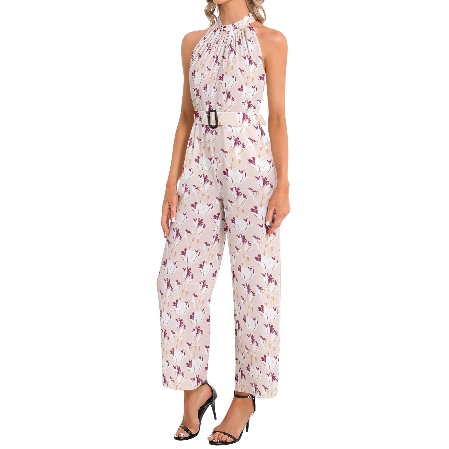 Halter Neck Buckle Belted Jumpsuit