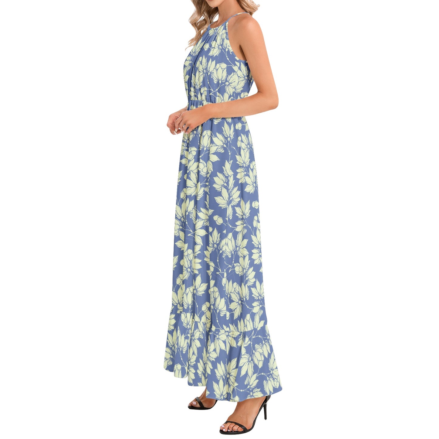 Ruffle Hem Halter Neck Maxi Dress